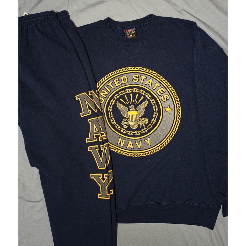 Soffe Track Suit Mens XL/L Blue United States Navy 90's Adult Fleece USA